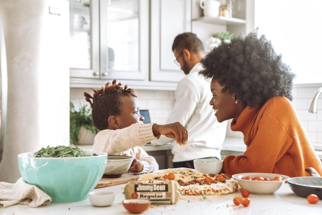 family eating dinner together